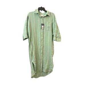 Universal Thread NWT Women's Green Striped Cotton 3/4 Sleeve Shirt Dress XS
